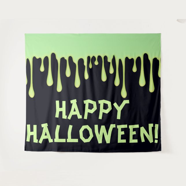 Tenture Gouttes de Lueur Verte Fête d'Halloween qui Dégout (Devant (Horizontal))