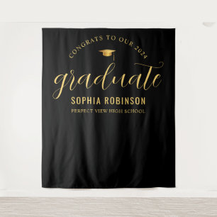 Tenture Graduate Gold Black Graduation Party 2024