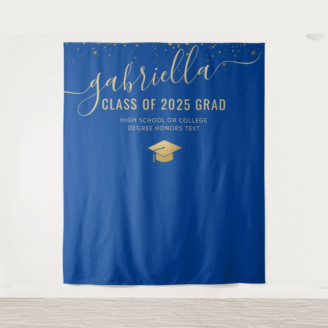 Tenture Graduation 2025 Photo Booth Selfie fond bleu (Devant)