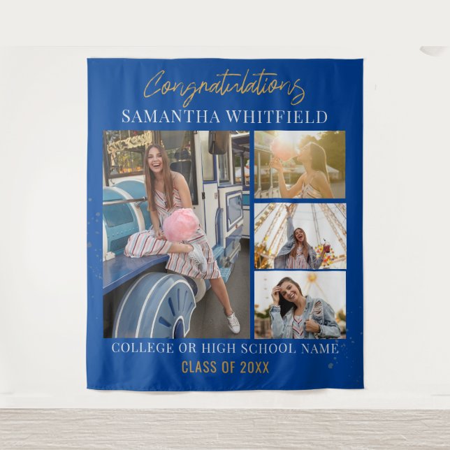 Tenture Graduation 2025 Photo Collage bleu fond (Devant)