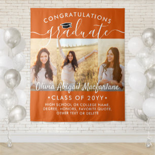 Tenture Graduation 3 Photo Collage Orange & Blanc fond