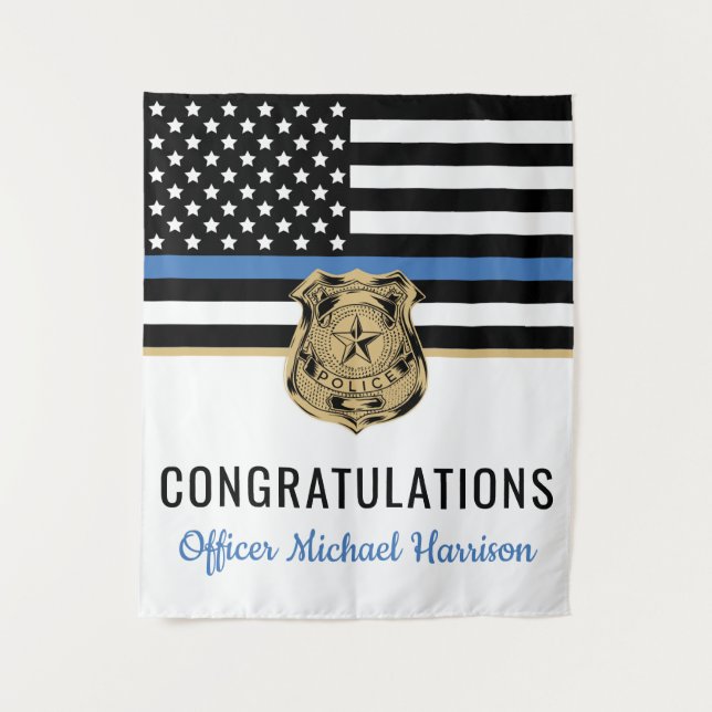 Tenture Graduation de l'académie de police mince ligne ble (Devant)