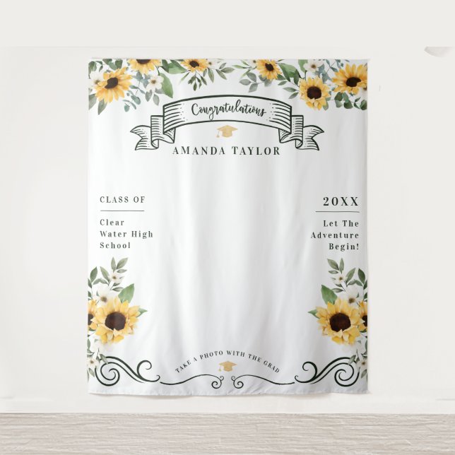 Tenture Graduation Party Photo Booth Sunflower Tapestry (Devant)