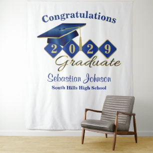 Tenture Graduation personnalisée Bleu & Gold Party Context