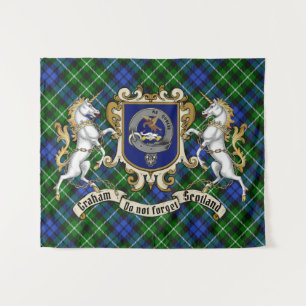 Tenture Graham Clan Badge & Unicorns avec Tartan