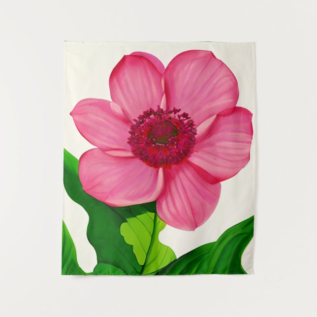 Tenture Grand anémone rose avec Feuilles vert émeraude (Devant)