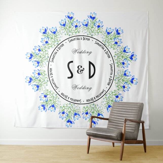 Tenture Grand Fond de Mariage Fleur de Crocus Bleu (En situation (horizontale))
