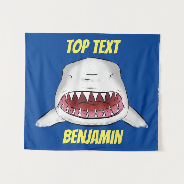 Tenture Grand requin blanc moyen dessin animé (Devant (Horizontal))
