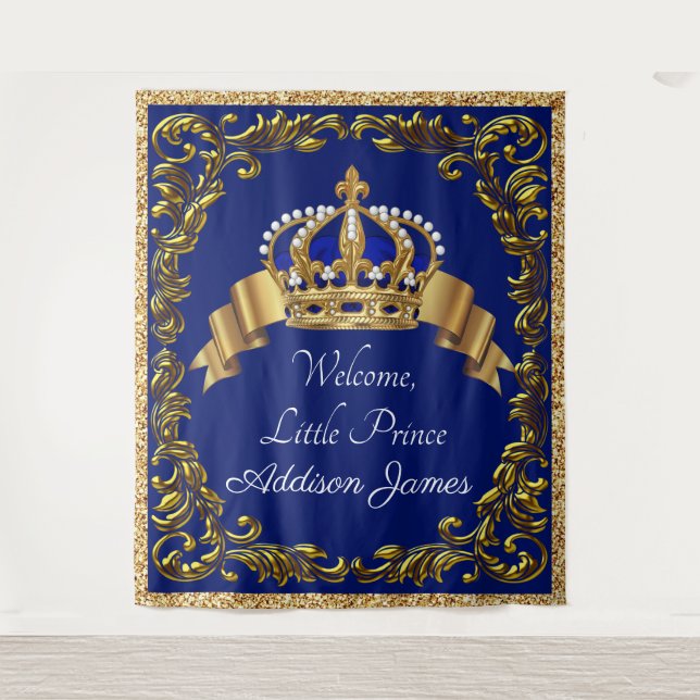Tenture Grand Royal Blue Gold Prince Baby Backdrop (Devant)