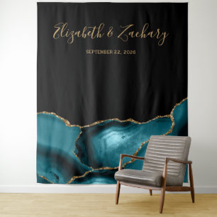 Tenture Grand stand de photo de mariage en agate sarcelle
