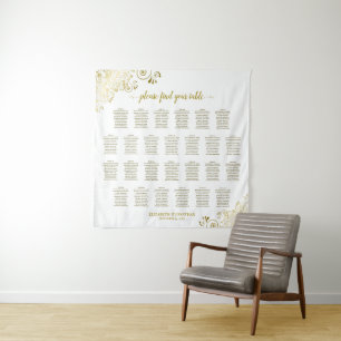 Tenture Grand tableau de plan de table de mariage or et bl