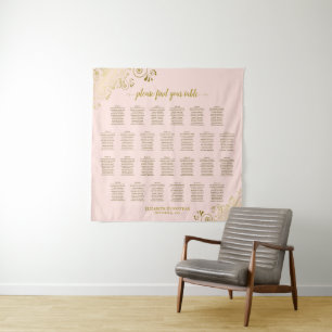 Tenture Grand tableau de plan de table de mariage rose et 