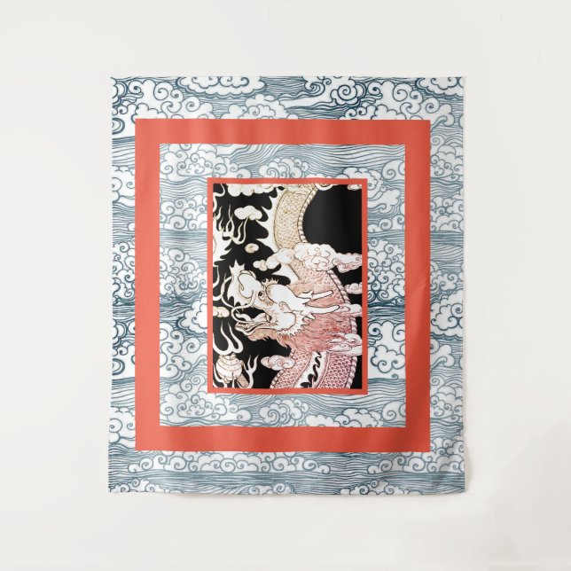 TENTURE GRAND TAPESTIE AVEC MOTIF DE VAGUES JAPONAISES ET  (Devant)