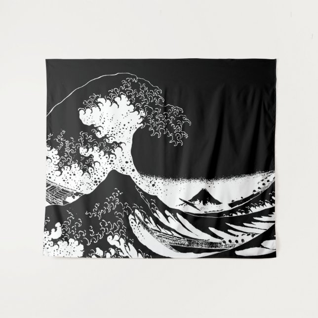 Tenture Grande vague au large de Kanagawa Noir et blanc (Devant (Horizontal))