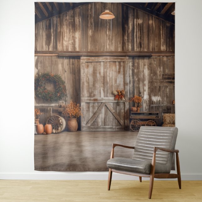 Tenture Grange de style rustique suspendue en automne (En situation)
