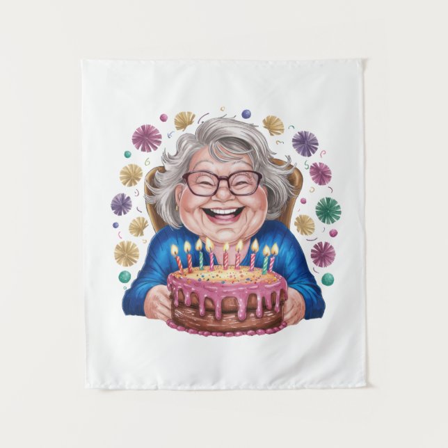Tenture Graphique de joyeux anniversaire de mamie aux lune (Devant)