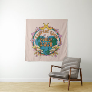 Tenture Graphique de la Terre mère rétro des années 70