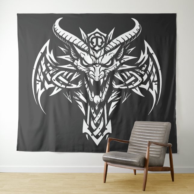 Tenture    Graphisme de tête de démon tribal par BurnsInHe (En situation (horizontale))