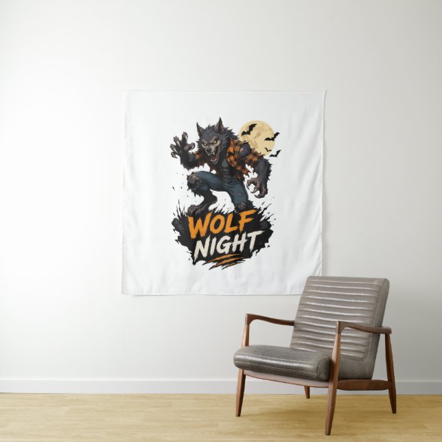 Tenture Graphisme Halloween Wolf Night (En situation)