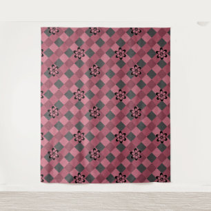 Tenture Gray rose géométrique à damiers motif avec fleurs