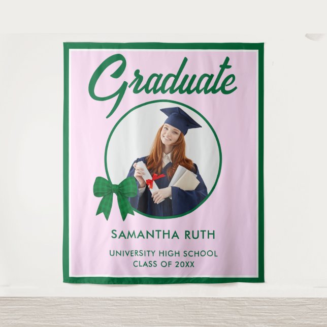 Tenture Green Gingham Bow Photo Graduation Backdrop (Devant)
