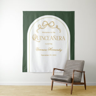 Tenture Green Gold Bow Elegant Quinceanera Fond photo