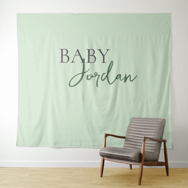 Tenture Green Grey Baby shower de nom personnalisé (En situation (horizontale))