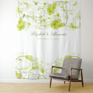 Tenture Green Hibiscus & Swallows Floral Wedding Backdrop