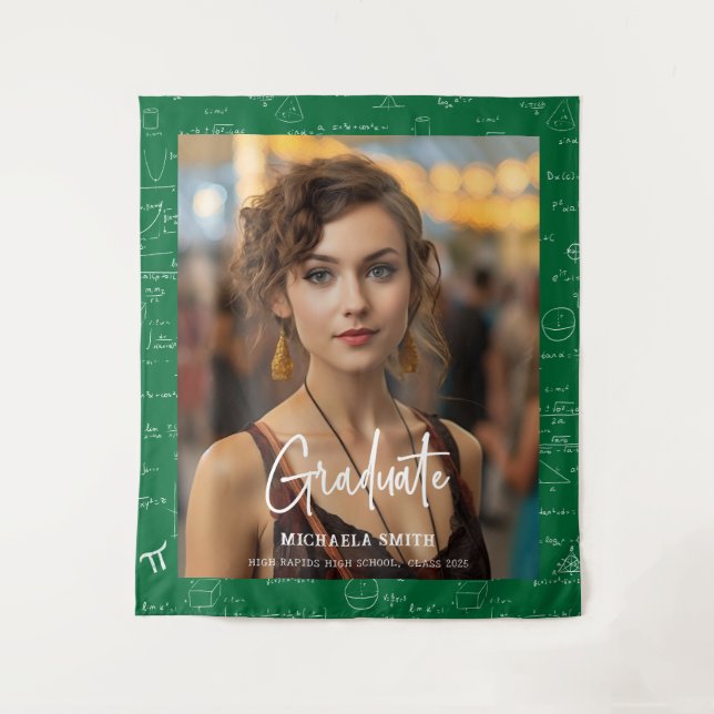 Tenture Green Math Handwritten Script Photo Graduation  (Devant)