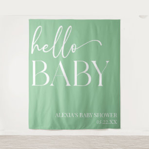 Tenture Green Minimalist Hello Baby Baby shower