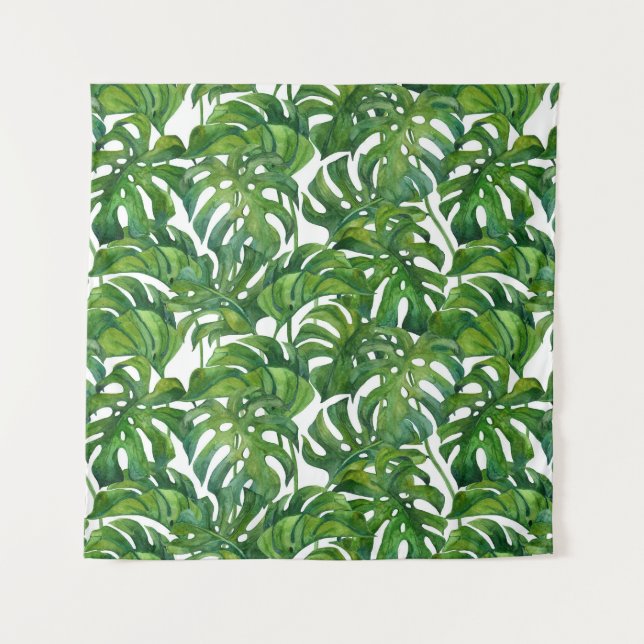 Tenture Green Monstera Feuilles Tropical sans couture (Devant)