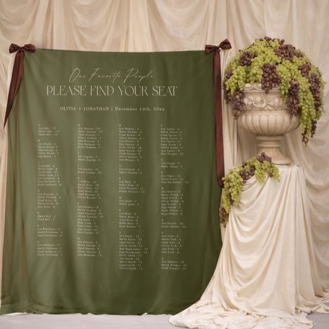Tenture Green Wedding Seating Chart Alphabetical Fabric (Créateur téléchargé)