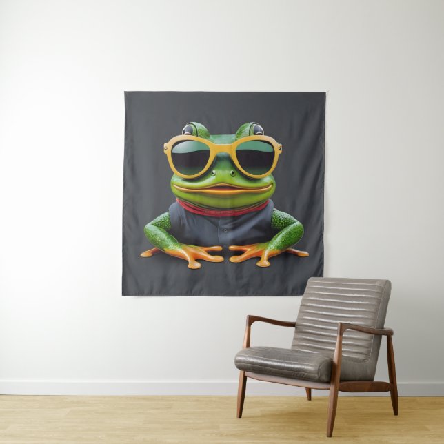 Tenture Grenouille drôle avec des lunettes de soleil (En situation)