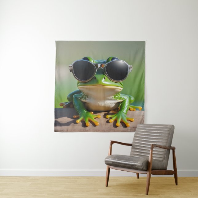 Tenture Grenouille drôle avec lunettes de soleil (En situation)