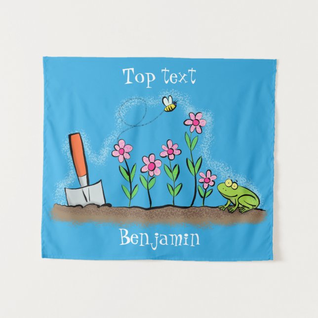 Tenture Grenouille mignonne et abeille dans le jardin dess (Devant (Horizontal))