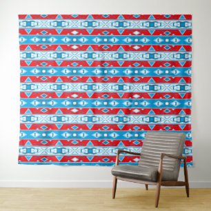 Tenture Grilles et formes géométriques du bleu rouge blanc