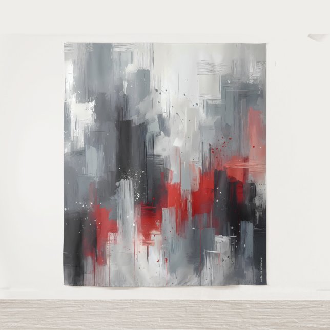 Tenture Gris, argent et rouge (Devant)