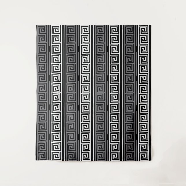 Tenture Gris Blanc Noir Clé grecque Fret Motif Design (Devant)