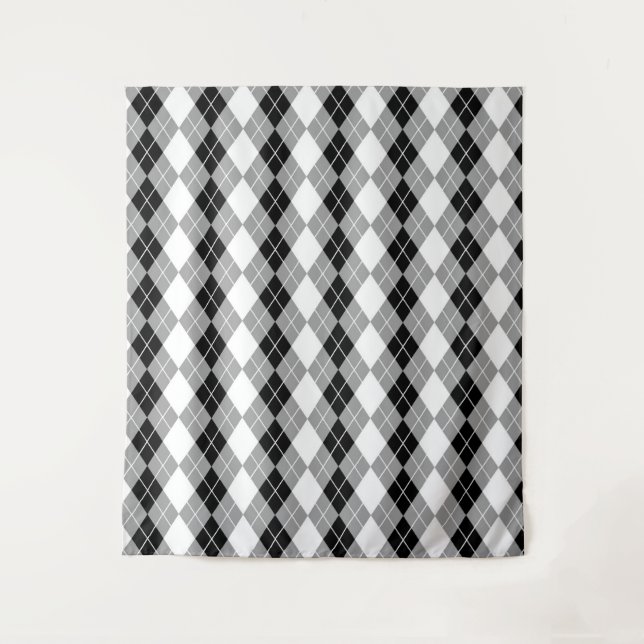 Tenture Gris noir blanc Jacquard Diamant Design (Devant)