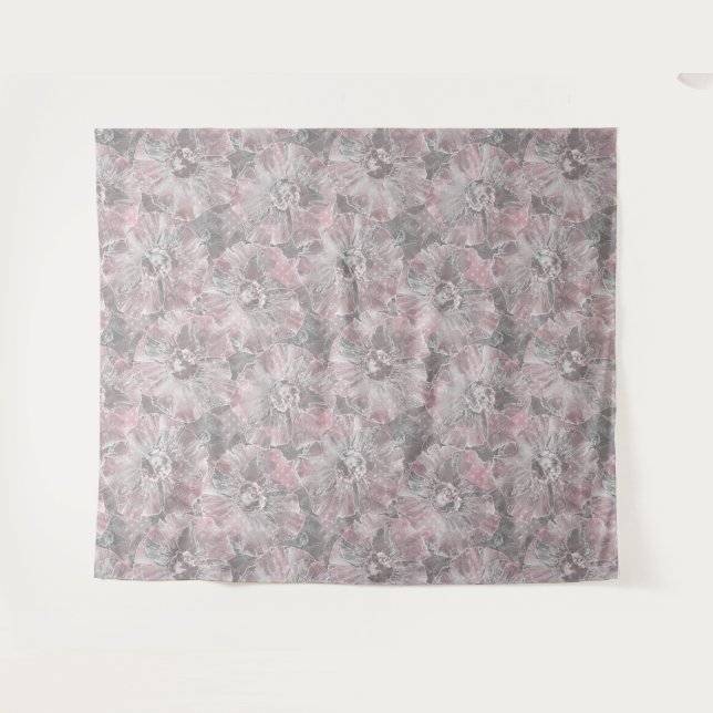 Tenture Gris rose, grandes fleurs design (Devant (Horizontal))