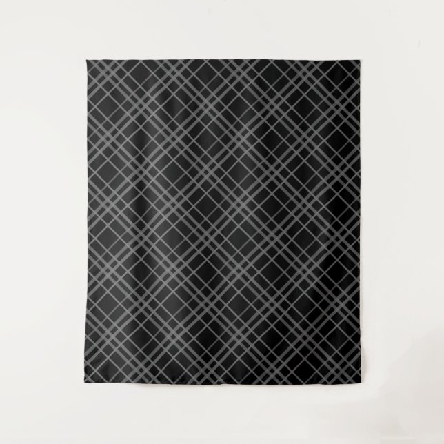 Tenture Gris Sur Tartan Noir Plaid Design Motif (Devant)