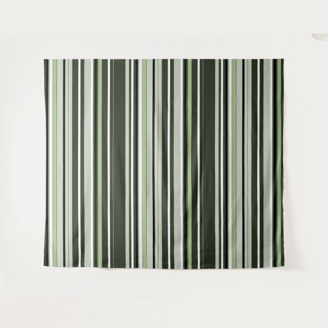Tenture Gris, vert, rayures blanches. (Devant (Horizontal))