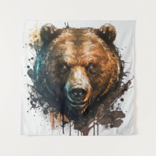 Tenture Grizzly Oear Portrait Animal Peinture Faune Art