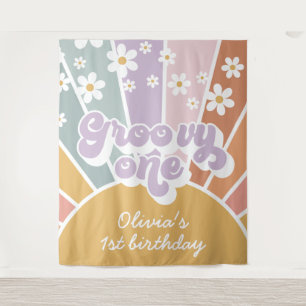 Tenture Groovy One Retro Sunshine Rainbow Daisy