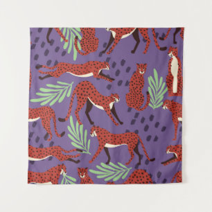 Tenture Gros chats exotiques, motif plante tropical.