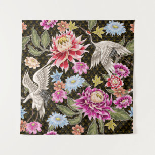 Tenture Grues Asters : Peint Style Japonais sans Seamless