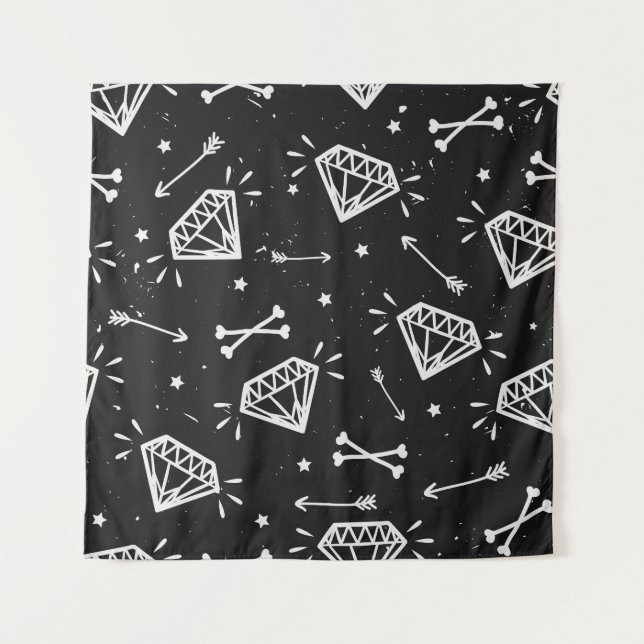 Tenture Grunge rock : diamants, os motif. (Devant)
