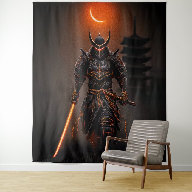 Tenture Guerrier Futuriste Samouraï Cyberpunk (En situation)