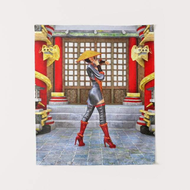 Tenture Guerrière asiatique Fantasy Illustration de Samour (Devant)