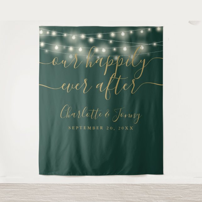 Tenture Guirlande Lumineuse Verte et Dorée pour Décor de M (Devant)